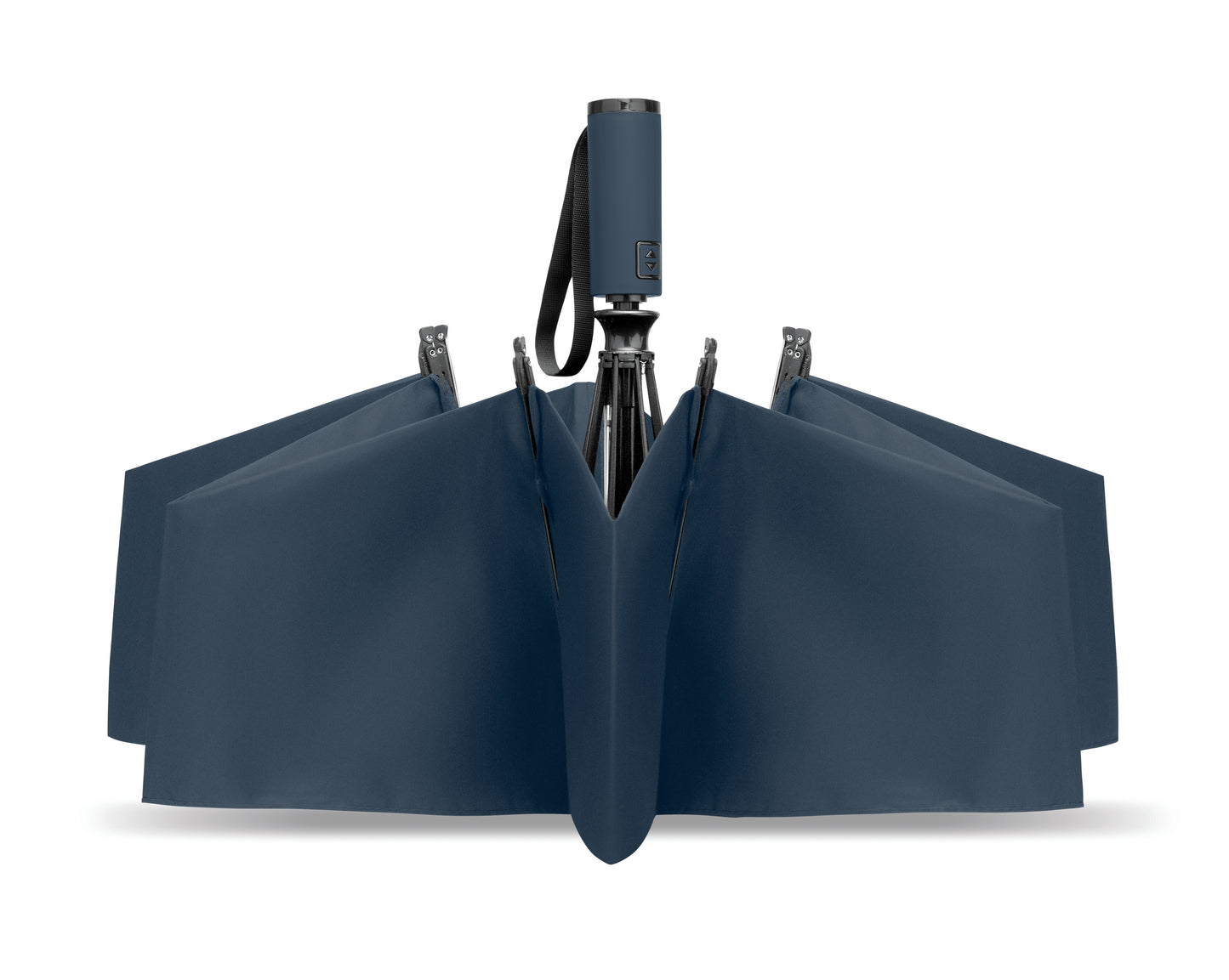 23'' Windproof Regenschirm aus 190T RPET Pongee. 3-fach faltbar. Schwarz beschichtetes Gestell