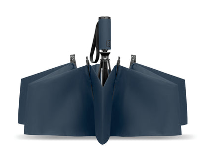 23'' Windproof Regenschirm aus 190T RPET Pongee. 3-fach faltbar. Schwarz beschichtetes Gestell