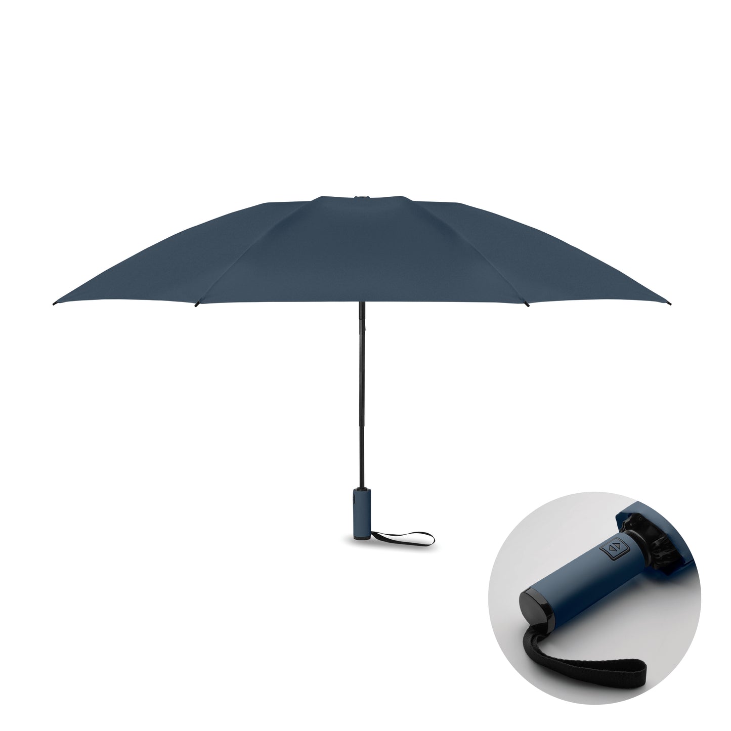 23'' Windproof Regenschirm aus 190T RPET Pongee. 3-fach faltbar. Schwarz beschichtetes Gestell