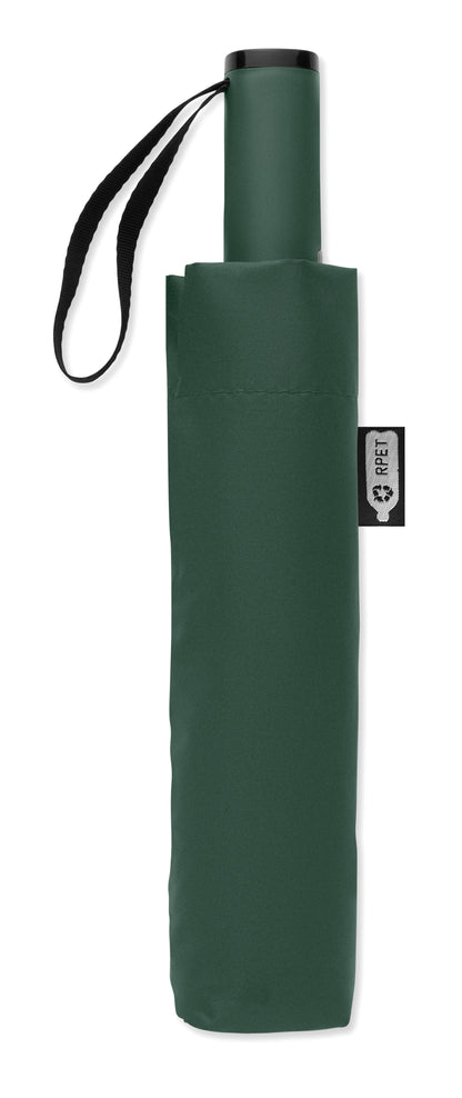 23'' Windproof Regenschirm aus 190T RPET Pongee. 3-fach faltbar. Schwarz beschichtetes Gestell