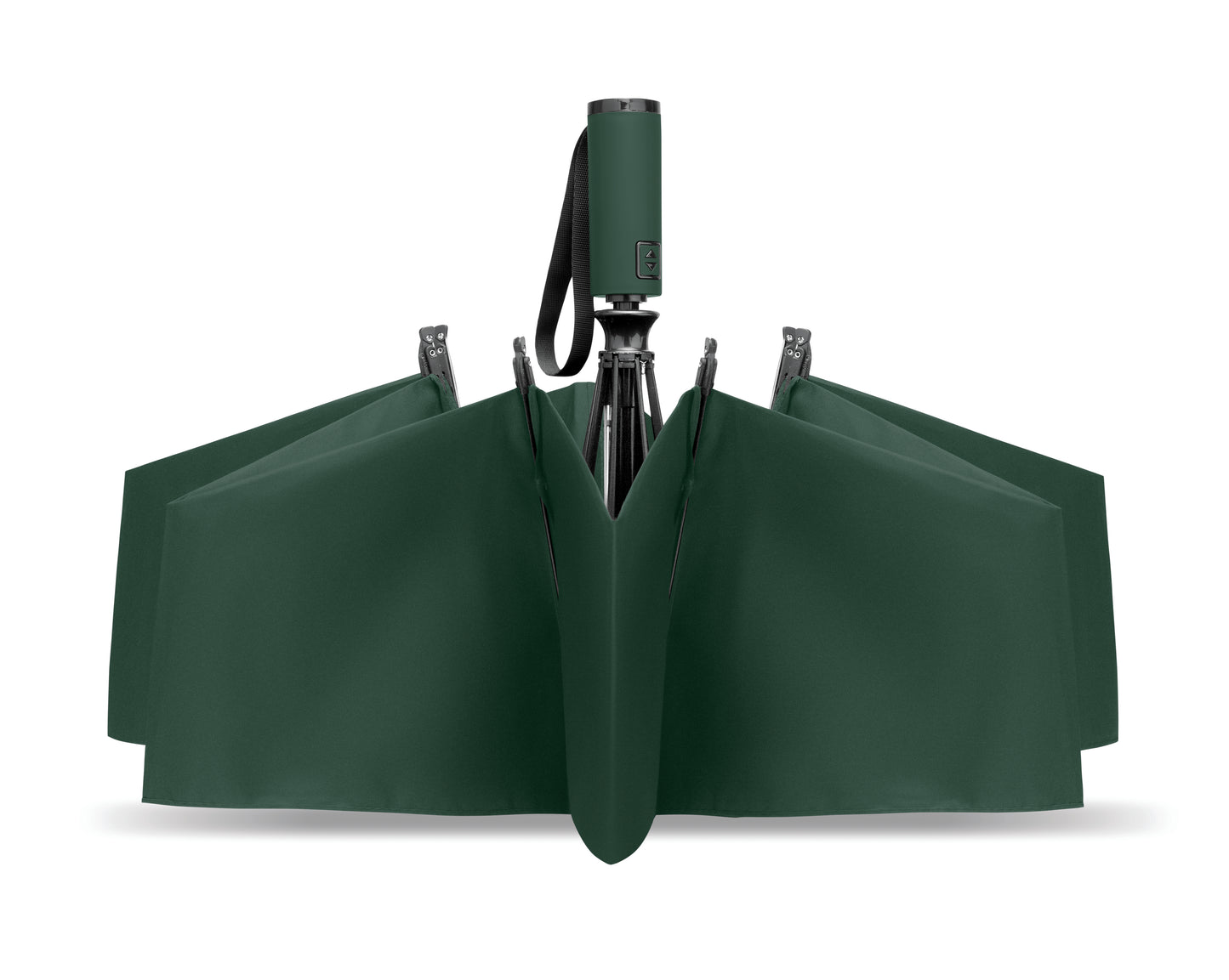 23'' Windproof Regenschirm aus 190T RPET Pongee. 3-fach faltbar. Schwarz beschichtetes Gestell