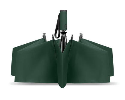 23'' Windproof Regenschirm aus 190T RPET Pongee. 3-fach faltbar. Schwarz beschichtetes Gestell