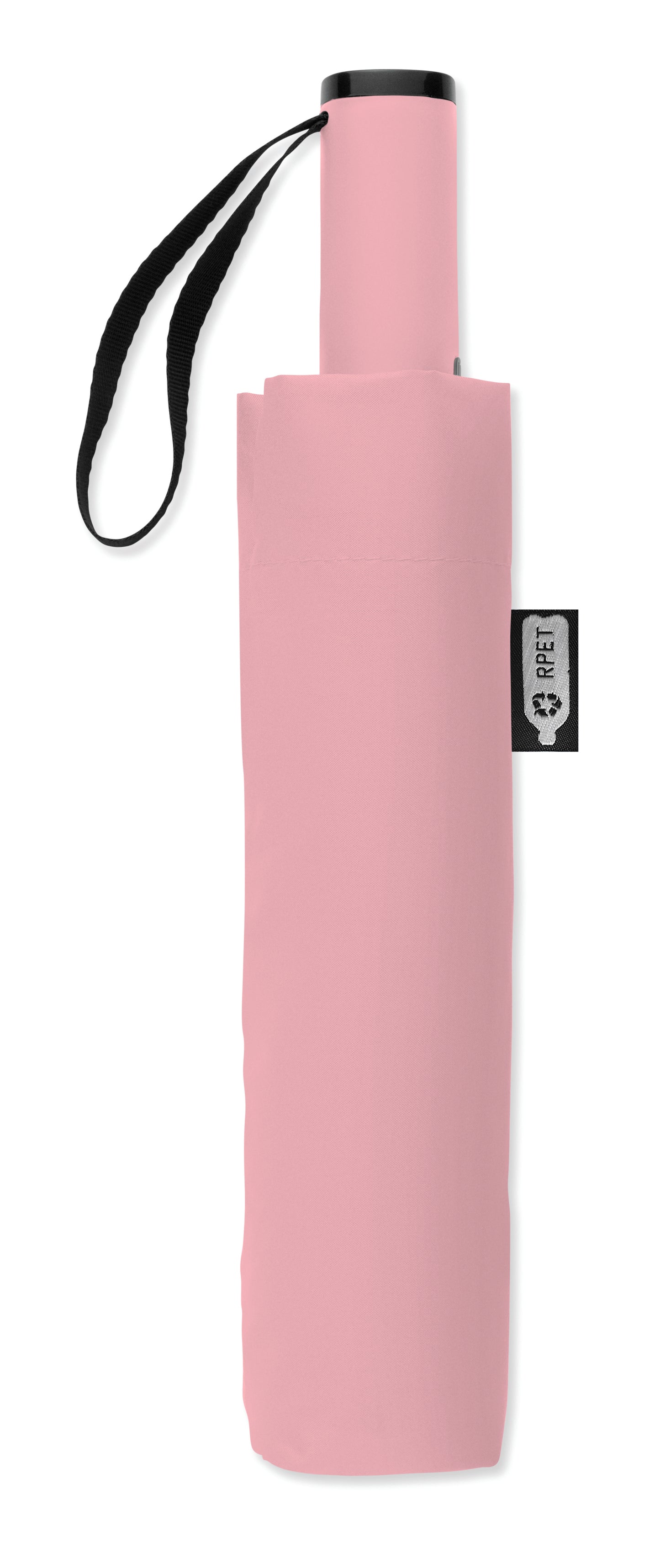 23'' Windproof Regenschirm aus 190T RPET Pongee. 3-fach faltbar. Schwarz beschichtetes Gestell