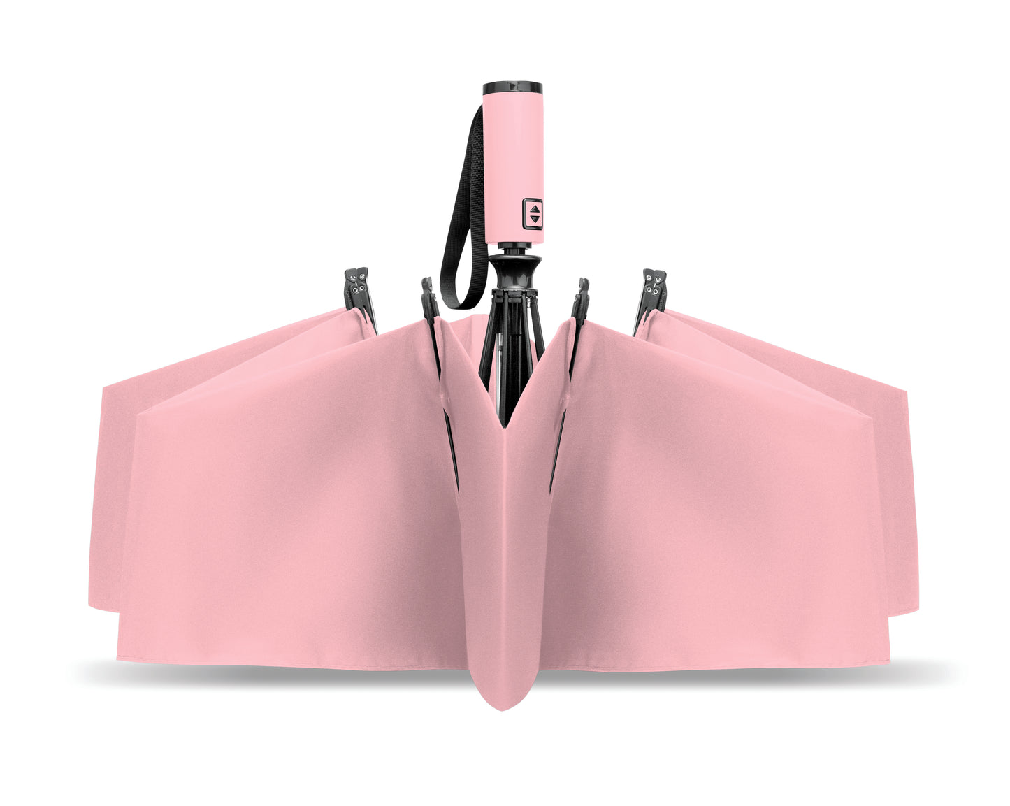 23'' Windproof Regenschirm aus 190T RPET Pongee. 3-fach faltbar. Schwarz beschichtetes Gestell
