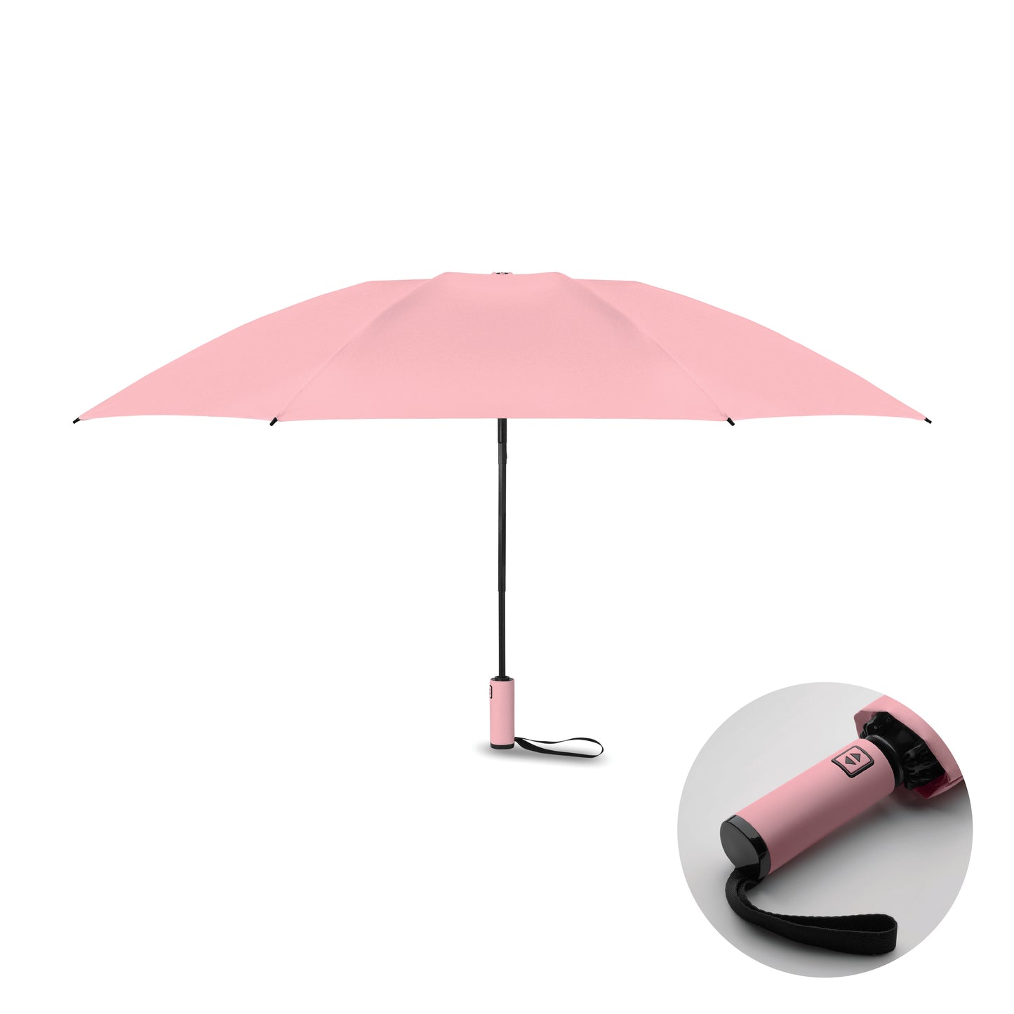 23'' Windproof Regenschirm aus 190T RPET Pongee. 3-fach faltbar. Schwarz beschichtetes Gestell