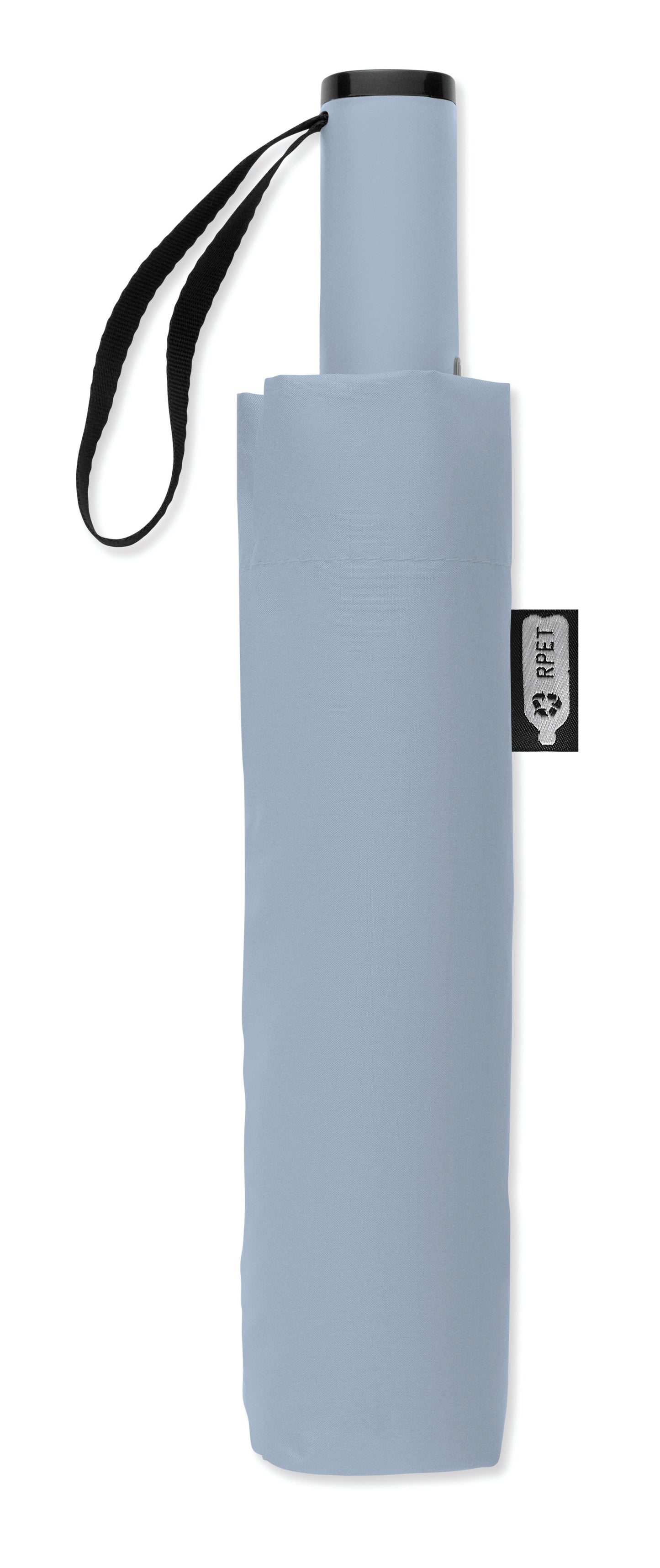 23'' Windproof Regenschirm aus 190T RPET Pongee. 3-fach faltbar. Schwarz beschichtetes Gestell