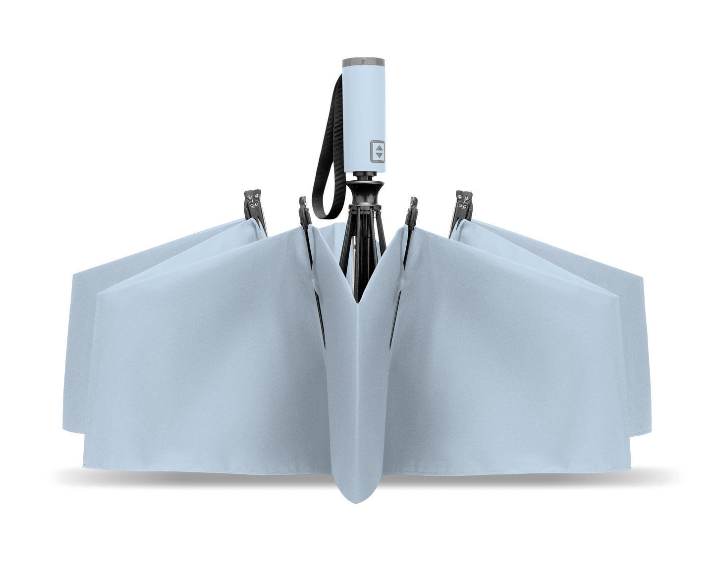 23'' Windproof Regenschirm aus 190T RPET Pongee. 3-fach faltbar. Schwarz beschichtetes Gestell