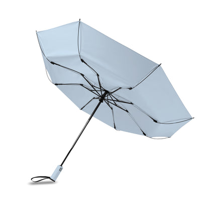 23'' Windproof Regenschirm aus 190T RPET Pongee. 3-fach faltbar. Schwarz beschichtetes Gestell