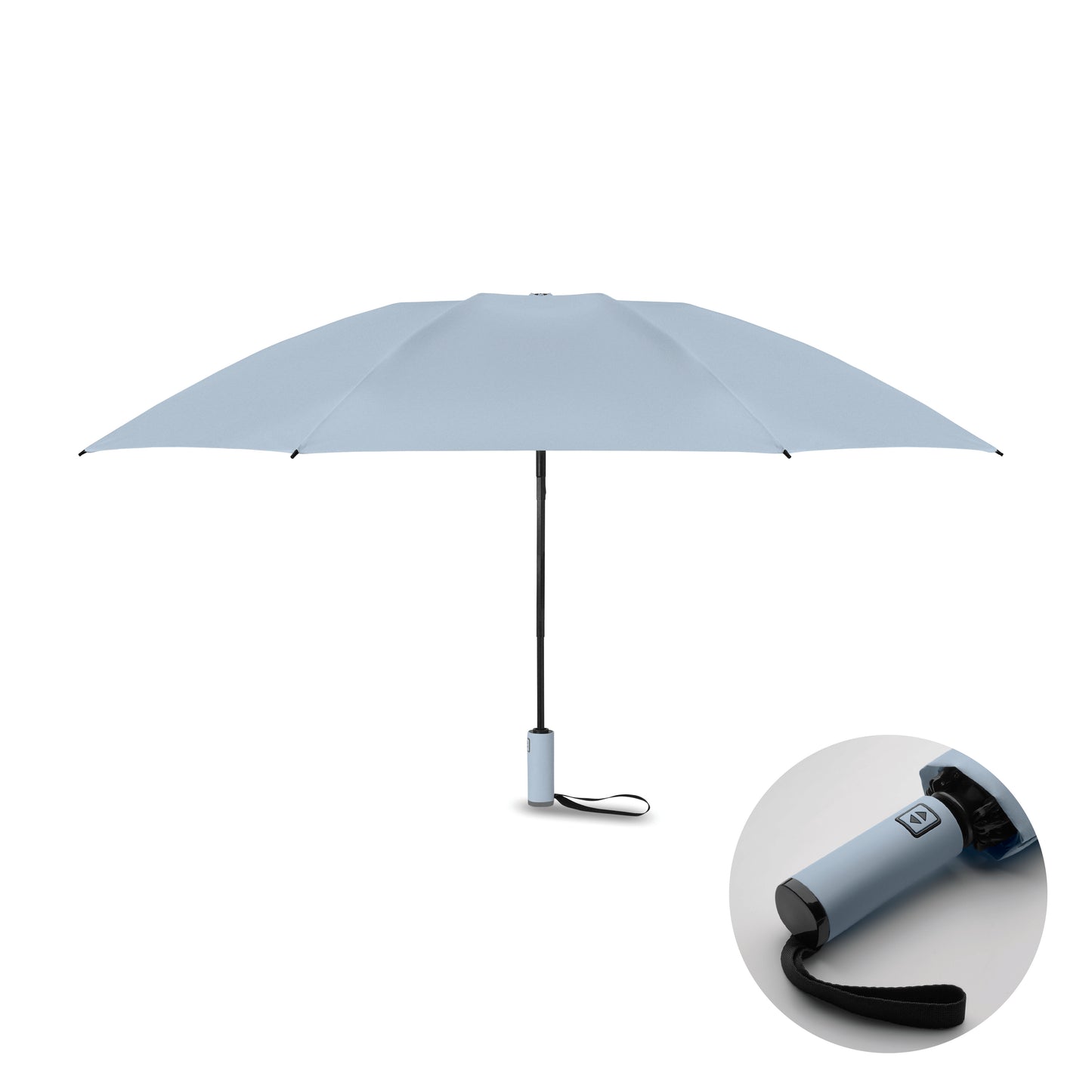23'' Windproof Regenschirm aus 190T RPET Pongee. 3-fach faltbar. Schwarz beschichtetes Gestell