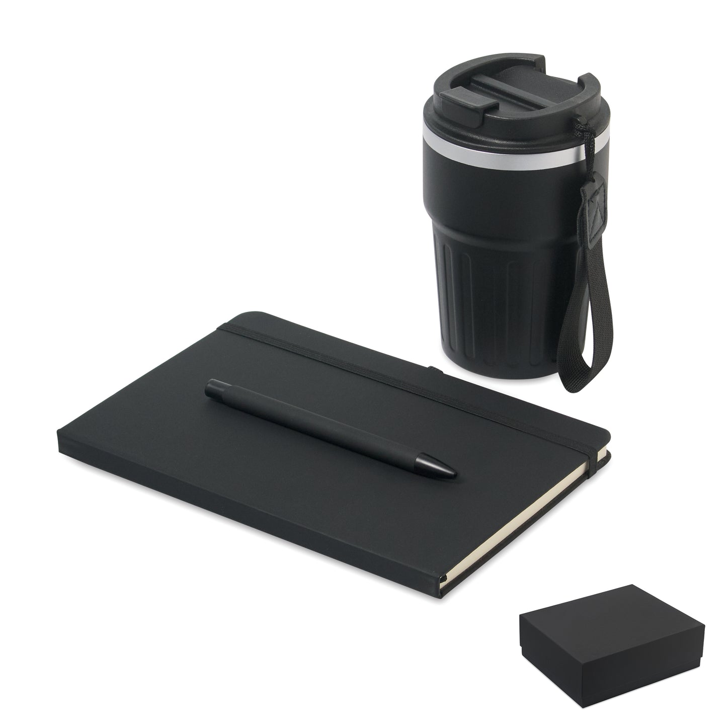 3-teiliges Geschenkset: DIN A5 Notizbuch Kugelschreiber aus recyceltem Aluminium doppelwandiger Becher aus