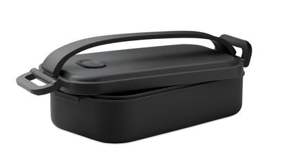 Lunchbox aus PP mit luftdichtem Deckel. 2 seitliche Halteklammern und Griff. Füllmenge:
