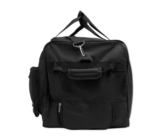 Weiche Reisetasche mit Trolleyfunktion. 600D RPET. Fronttasche mit Reißverschluss. Zwei seitliche Einschubtaschen.