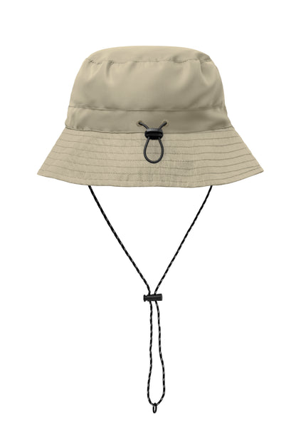 Wasserabweisender Fisherman-Hat inkl. Beutel aus gleichem Material und ABS-Karabiner. Polyester 64 g/m².
