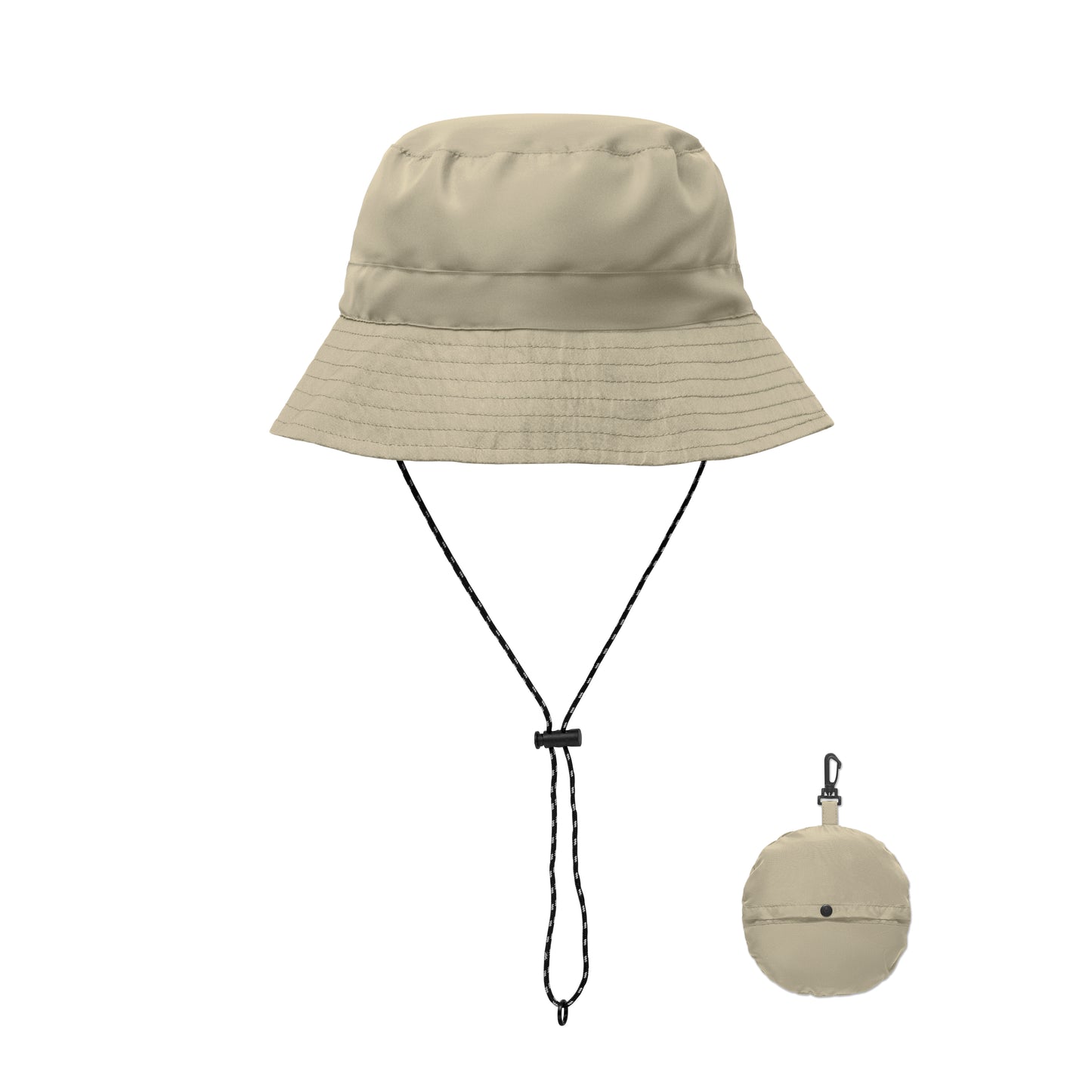Wasserabweisender Fisherman-Hat inkl. Beutel aus gleichem Material und ABS-Karabiner. Polyester 64 g/m².