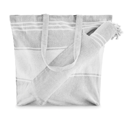 Strandtuch/Hamamtuch mit passender Tasche. 70% Baumwolle und 30% Polyester 180 g/m².