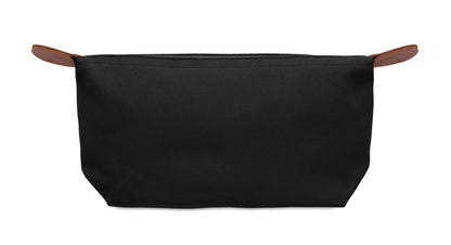 Kosmetiktasche aus 600D RPET-Polyester mit Reißverschluss. Details aus PU.
