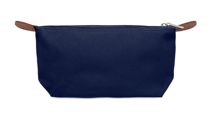 Kosmetiktasche aus 600D RPET-Polyester mit Reißverschluss. Details aus PU.