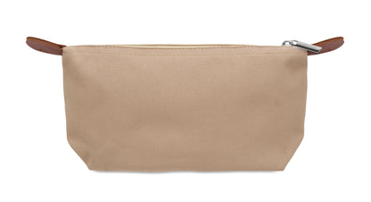 Kosmetiktasche aus 600D RPET-Polyester mit Reißverschluss. Details aus PU.