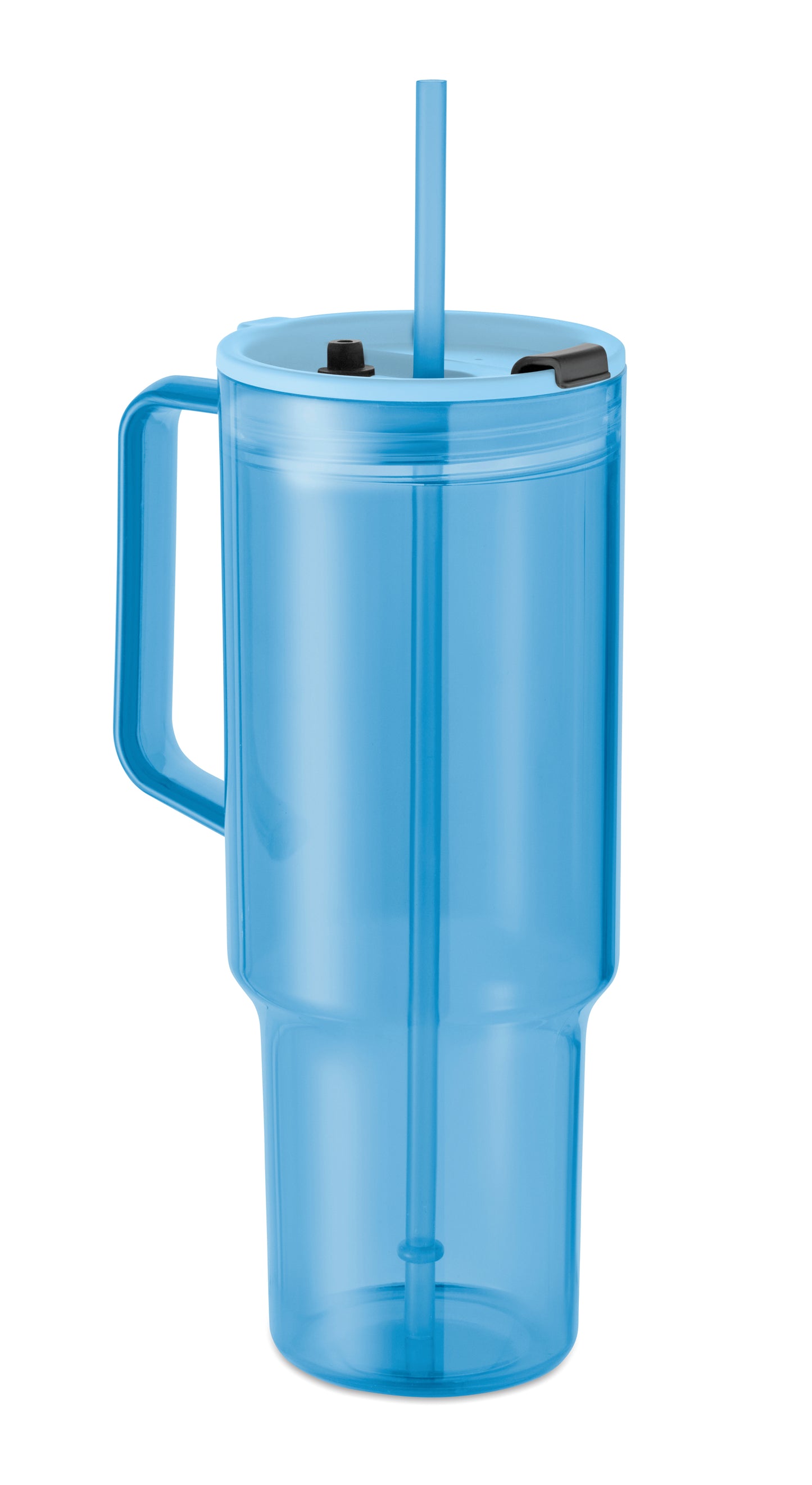 Trinkbecher aus RPET. Verschluss mit integriertem PP-Trinkhalm. Füllmenge: 1200 ml.