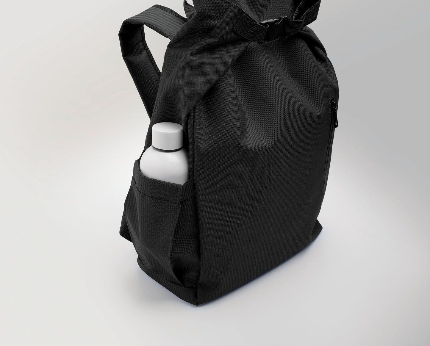 15'' Rolltop-Laptop-Rucksack aus 600D RPET-Polyester mit gepolstertem 210D RPET-Futter. Fronttasche mit Reißverschluss