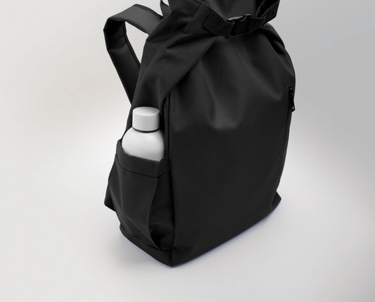 15'' Rolltop-Laptop-Rucksack aus 600D RPET-Polyester mit gepolstertem 210D RPET-Futter. Fronttasche mit Reißverschluss