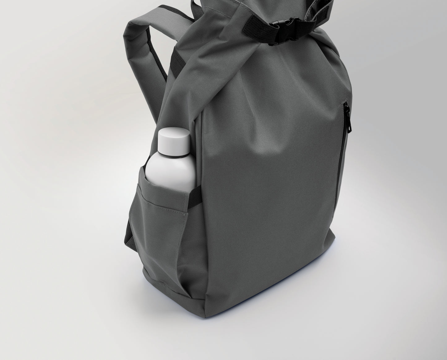 15'' Rolltop-Laptop-Rucksack aus 600D RPET-Polyester mit gepolstertem 210D RPET-Futter. Fronttasche mit Reißverschluss