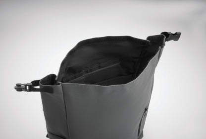 15'' Rolltop-Laptop-Rucksack aus 600D RPET-Polyester mit gepolstertem 210D RPET-Futter. Fronttasche mit Reißverschluss