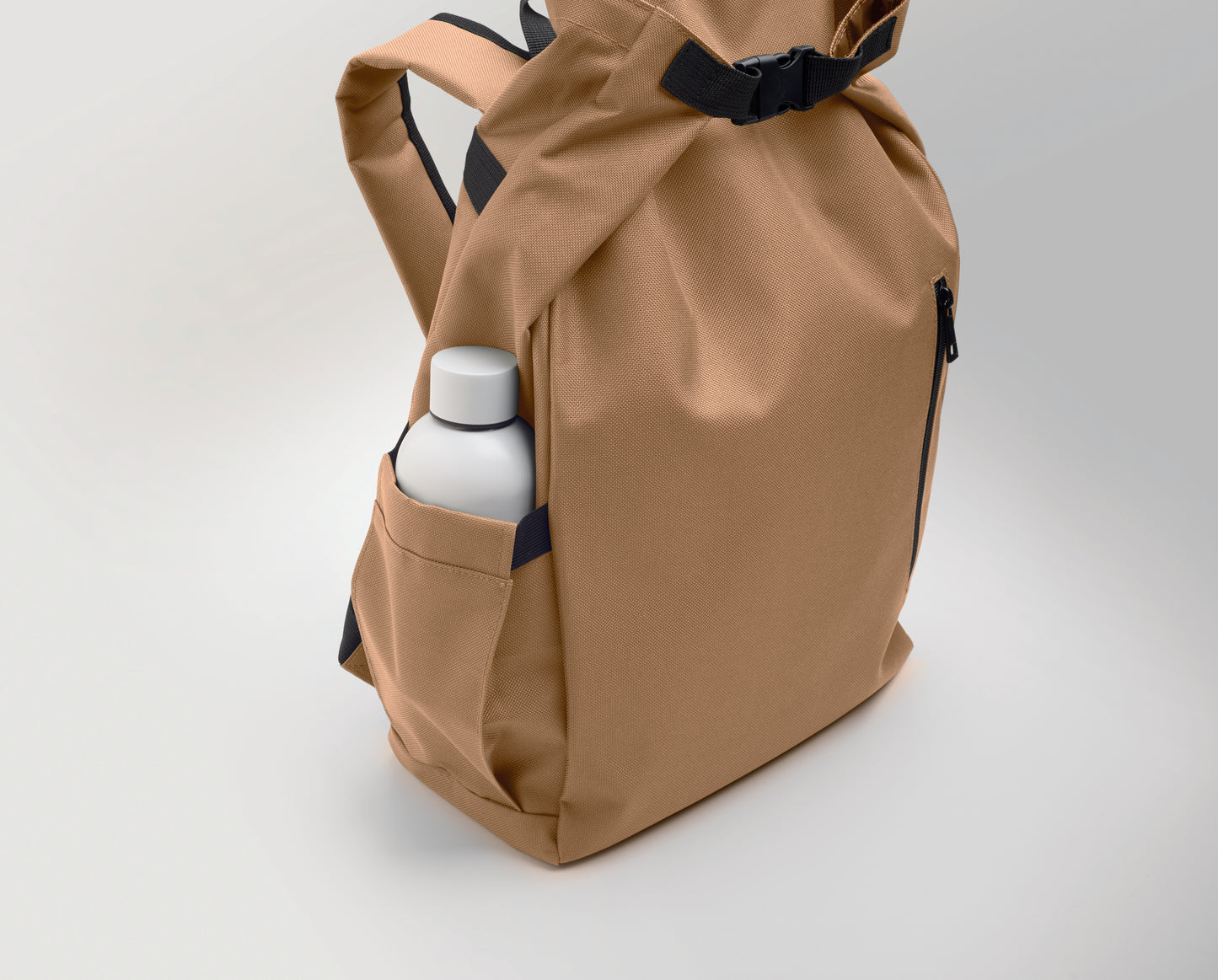 15'' Rolltop-Laptop-Rucksack aus 600D RPET-Polyester mit gepolstertem 210D RPET-Futter. Fronttasche mit Reißverschluss