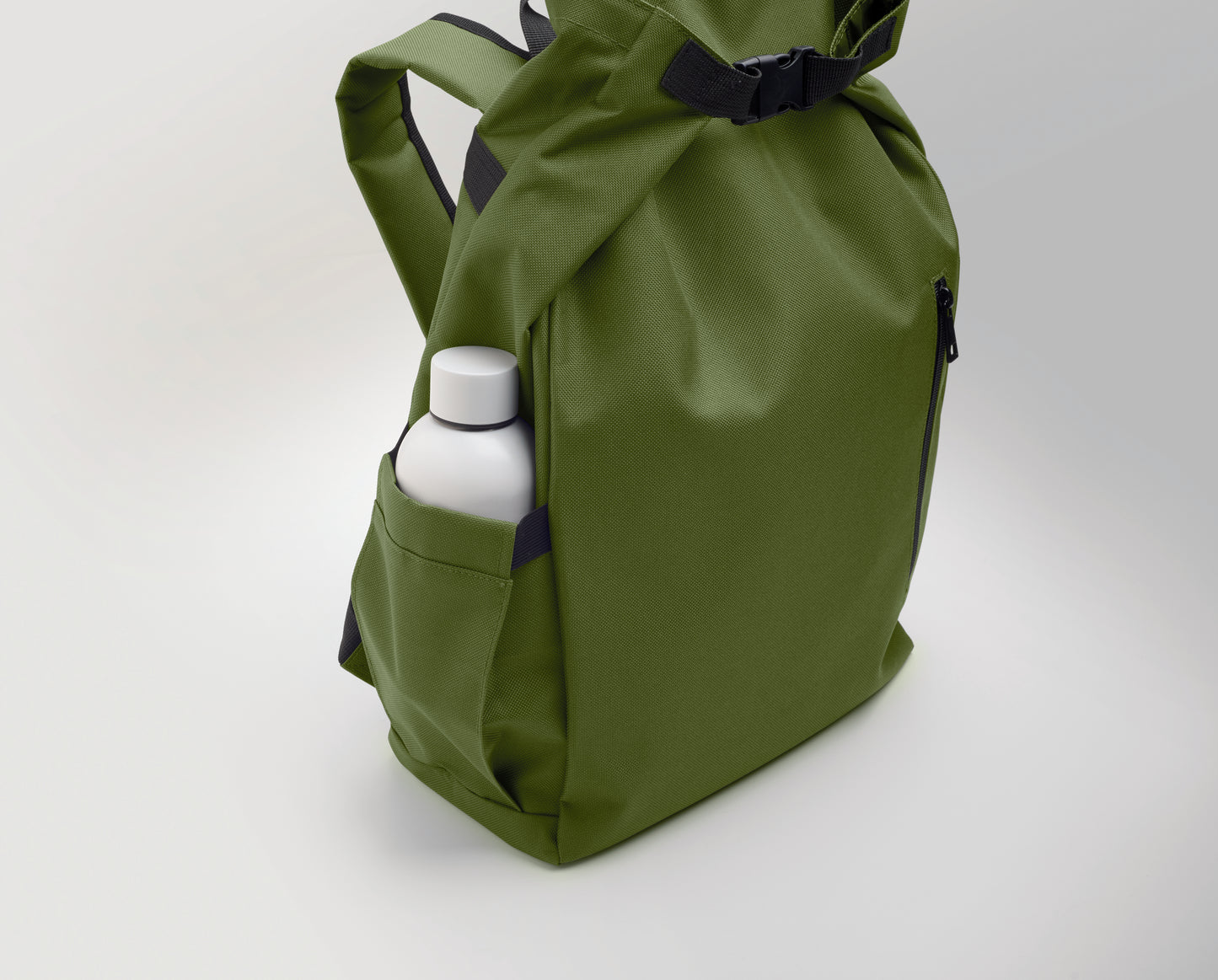 15'' Rolltop-Laptop-Rucksack aus 600D RPET-Polyester mit gepolstertem 210D RPET-Futter. Fronttasche mit Reißverschluss