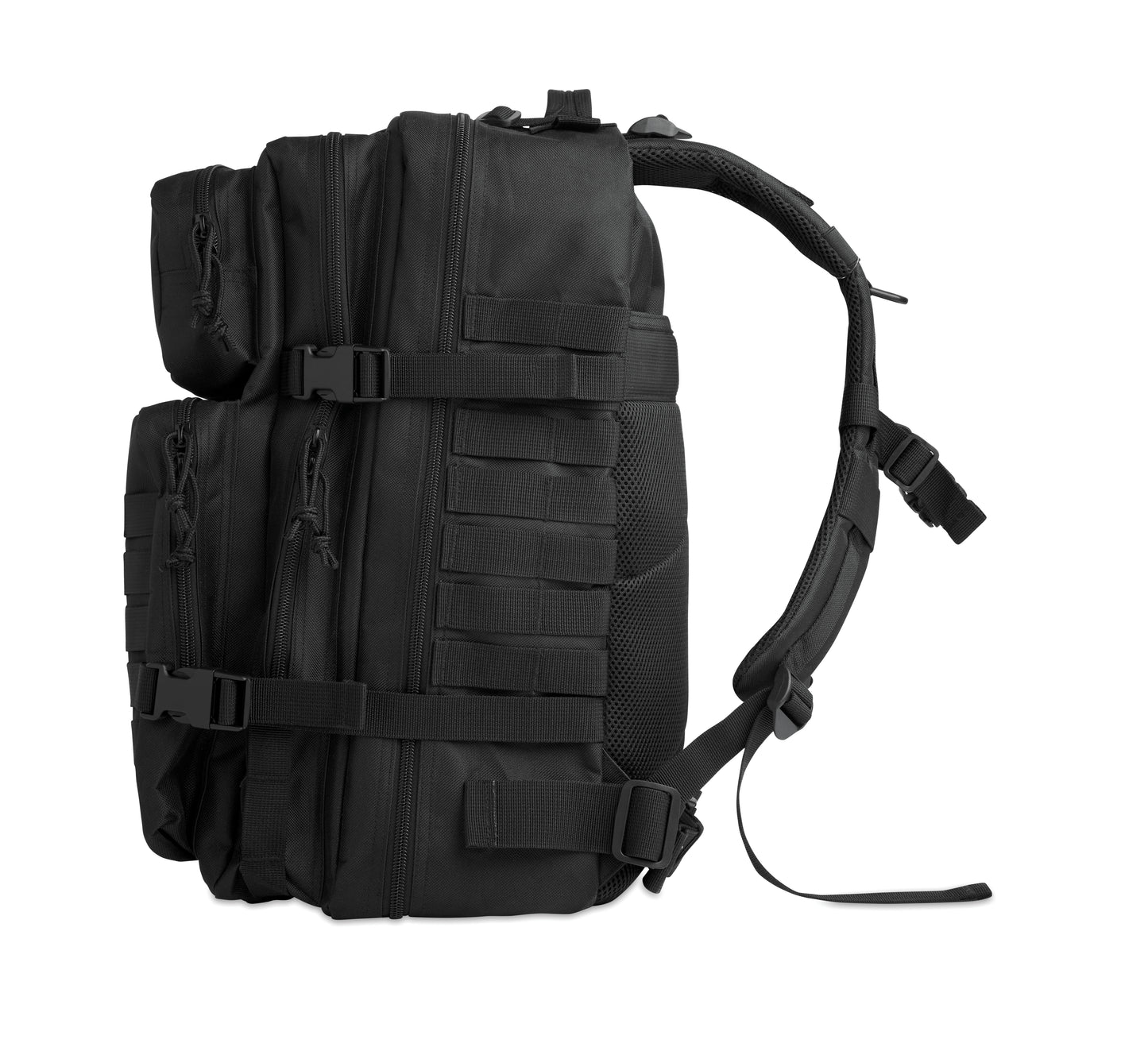 Outdoor-Rucksack aus 600D RPET. Gepolstertes Laptopfach Innenfächer Front-Reißverschlusstaschen gepolsterte Mesh-Schultergurte und Rückenpartie