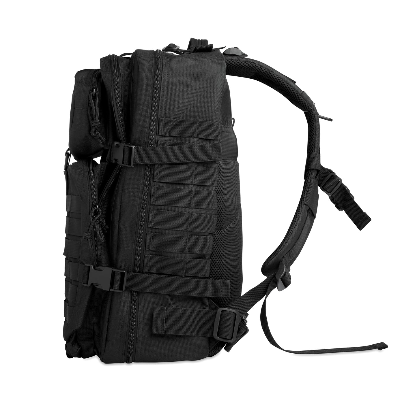 Outdoor-Rucksack aus 600D RPET. Gepolstertes Laptopfach Innenfächer Front-Reißverschlusstaschen gepolsterte Mesh-Schultergurte und Rückenpartie