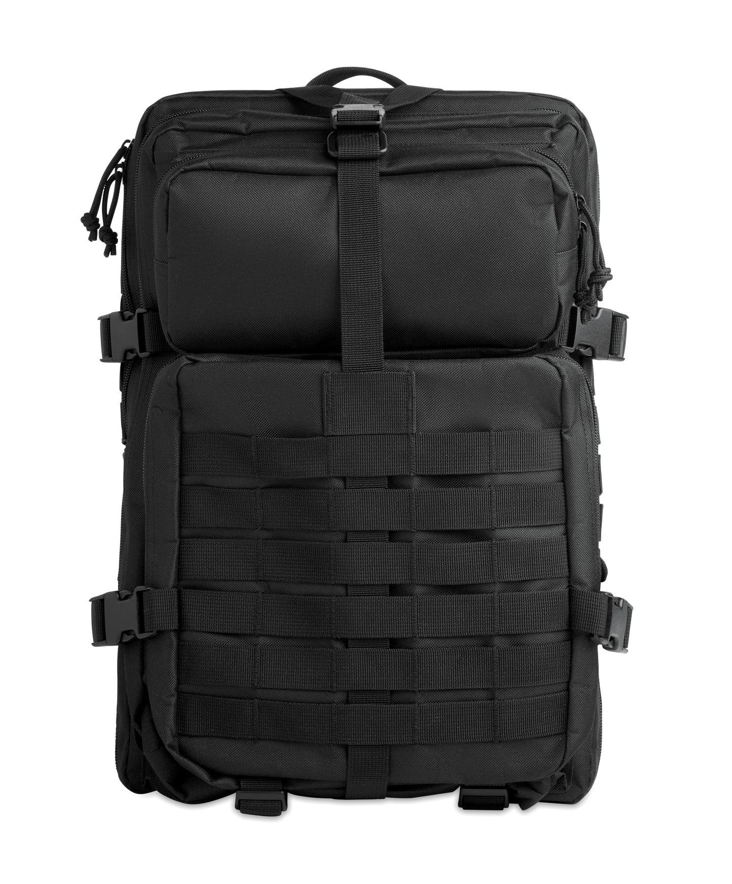 Outdoor-Rucksack aus 600D RPET. Gepolstertes Laptopfach Innenfächer Front-Reißverschlusstaschen gepolsterte Mesh-Schultergurte und Rückenpartie