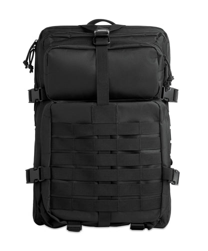 Outdoor-Rucksack aus 600D RPET. Gepolstertes Laptopfach Innenfächer Front-Reißverschlusstaschen gepolsterte Mesh-Schultergurte und Rückenpartie