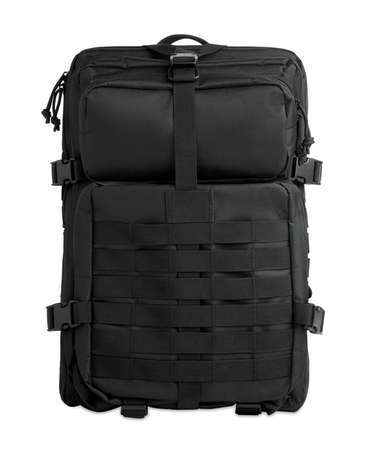 Outdoor-Rucksack aus 600D RPET. Gepolstertes Laptopfach Innenfächer Front-Reißverschlusstaschen gepolsterte Mesh-Schultergurte und Rückenpartie