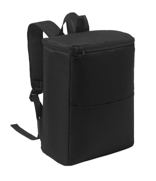 Kühlrucksack aus 600D RPET Polyester mit PEVA-Futter und 13 mm PE-Schaum. Fronttasche