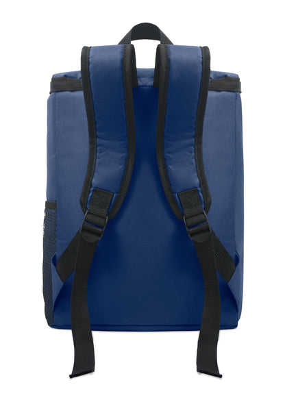 Kühlrucksack aus 600D RPET Polyester mit PEVA-Futter und 13 mm PE-Schaum. Fronttasche
