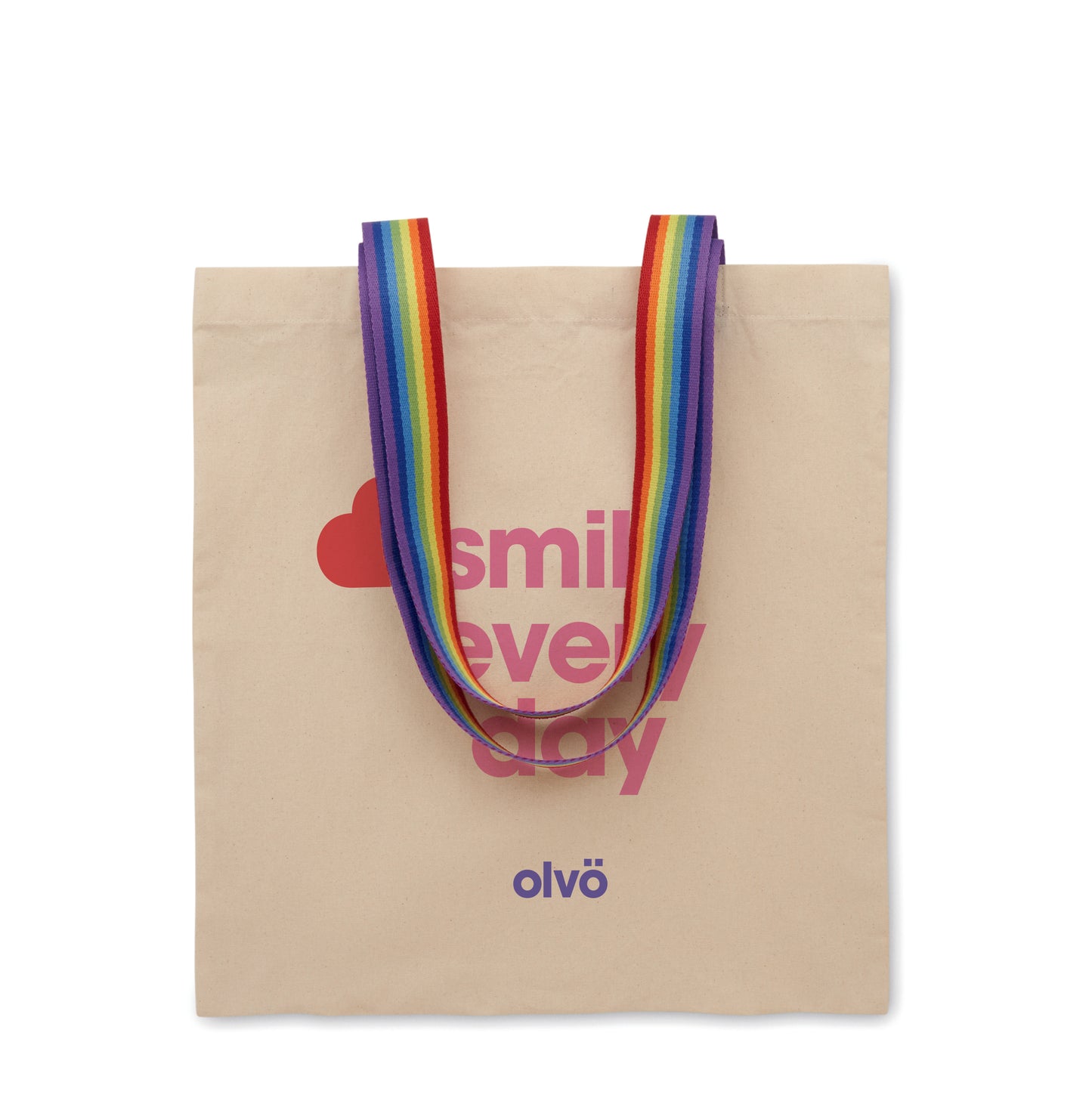 Einkaufstasche aus Baumwolle 180 g/m². Tragegriffe in Regenbogenfarben. Max. Traglast: 2 5