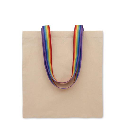 Einkaufstasche aus Baumwolle 180 g/m². Tragegriffe in Regenbogenfarben. Max. Traglast: 2 5
