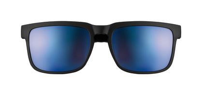 Festival-Sonnenbrille mit verspiegelten Gläsern und mattem gummiertem Rahmen. UV400-Schutz.