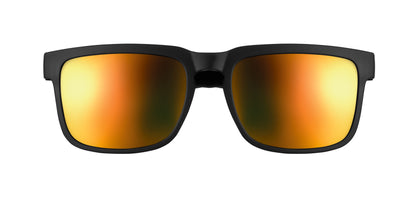 Festival-Sonnenbrille mit verspiegelten Gläsern und mattem gummiertem Rahmen. UV400-Schutz.