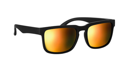 Festival-Sonnenbrille mit verspiegelten Gläsern und mattem gummiertem Rahmen. UV400-Schutz.