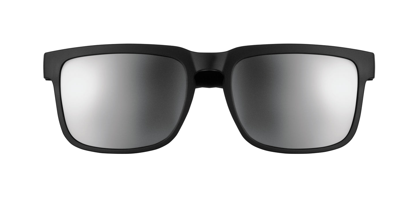 Festival-Sonnenbrille mit verspiegelten Gläsern und mattem gummiertem Rahmen. UV400-Schutz.