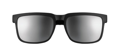 Festival-Sonnenbrille mit verspiegelten Gläsern und mattem gummiertem Rahmen. UV400-Schutz.