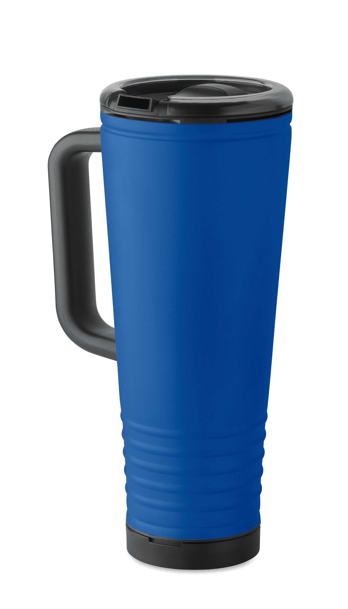 Doppelwandiger Trinkbecher mit Edelstahl-Außenseite und PP-Innenseite. Deckel aus PS mit akustischem Horngeräusch.