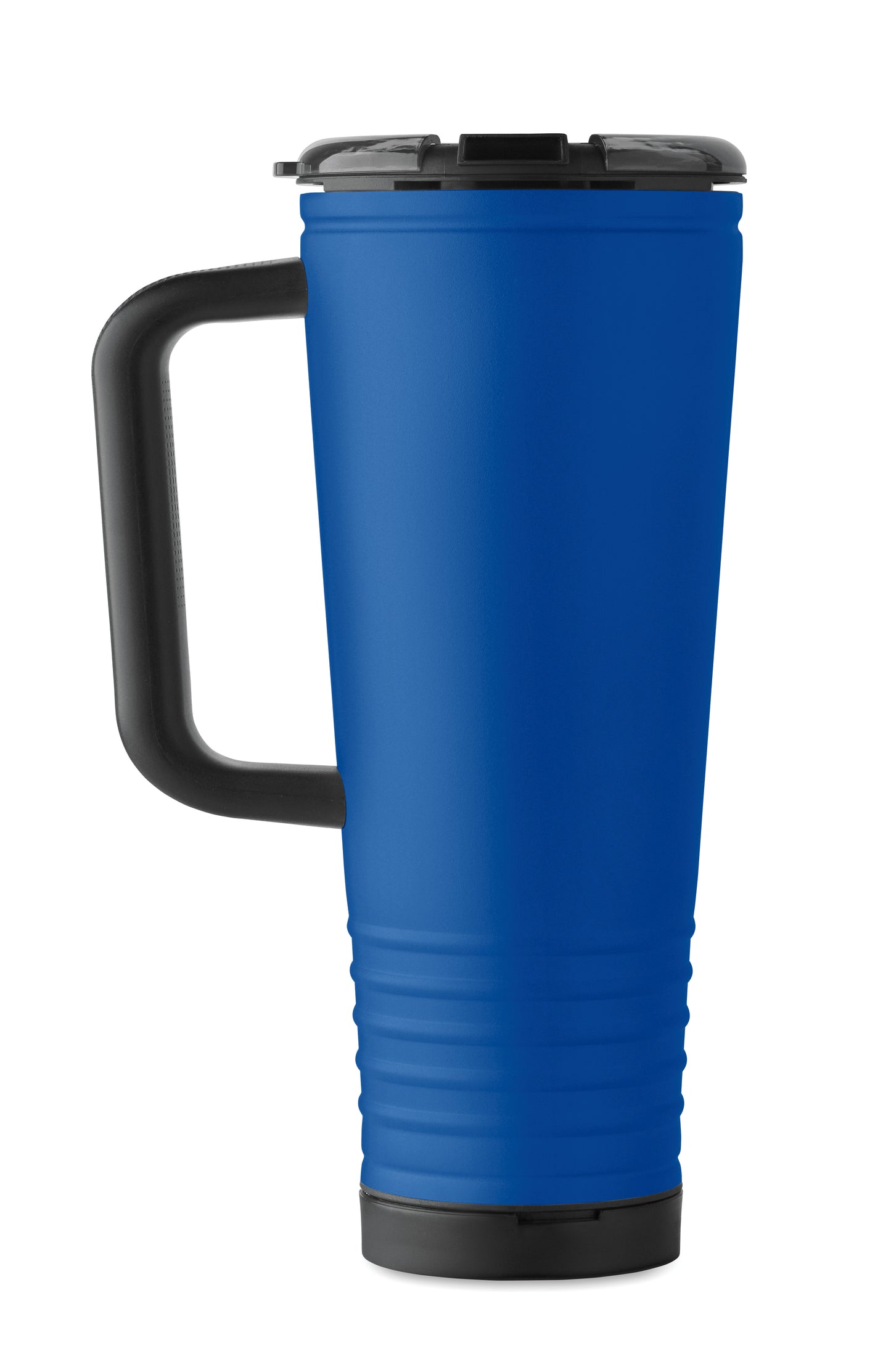 Doppelwandiger Trinkbecher mit Edelstahl-Außenseite und PP-Innenseite. Deckel aus PS mit akustischem Horngeräusch.