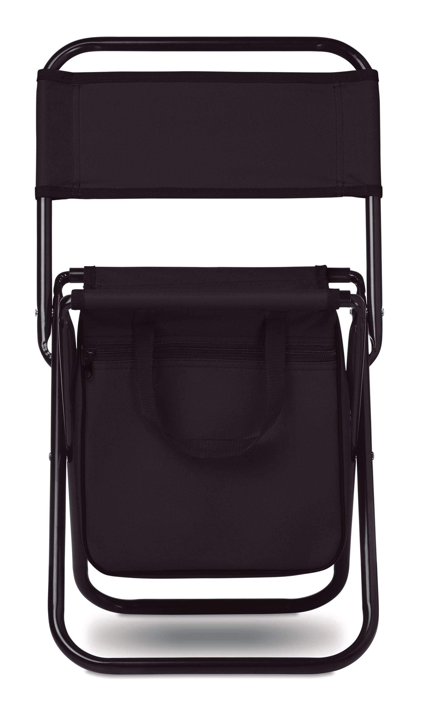 Kleiner Klappstuhl. Integrierte Kühltasche unter dem Sitz. Mit Tragegriffen. Max. Tragkraft 90