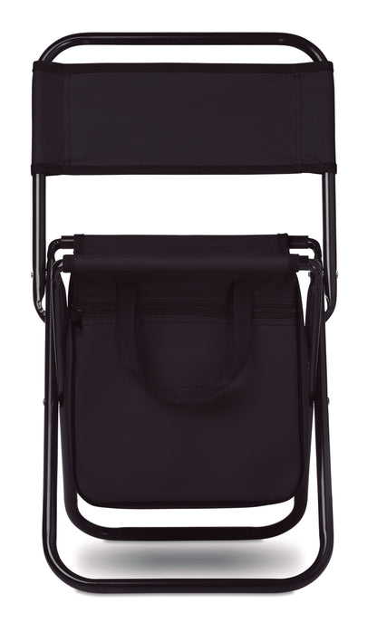 Kleiner Klappstuhl. Integrierte Kühltasche unter dem Sitz. Mit Tragegriffen. Max. Tragkraft 90