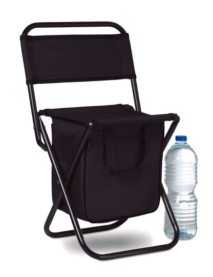 Kleiner Klappstuhl. Integrierte Kühltasche unter dem Sitz. Mit Tragegriffen. Max. Tragkraft 90