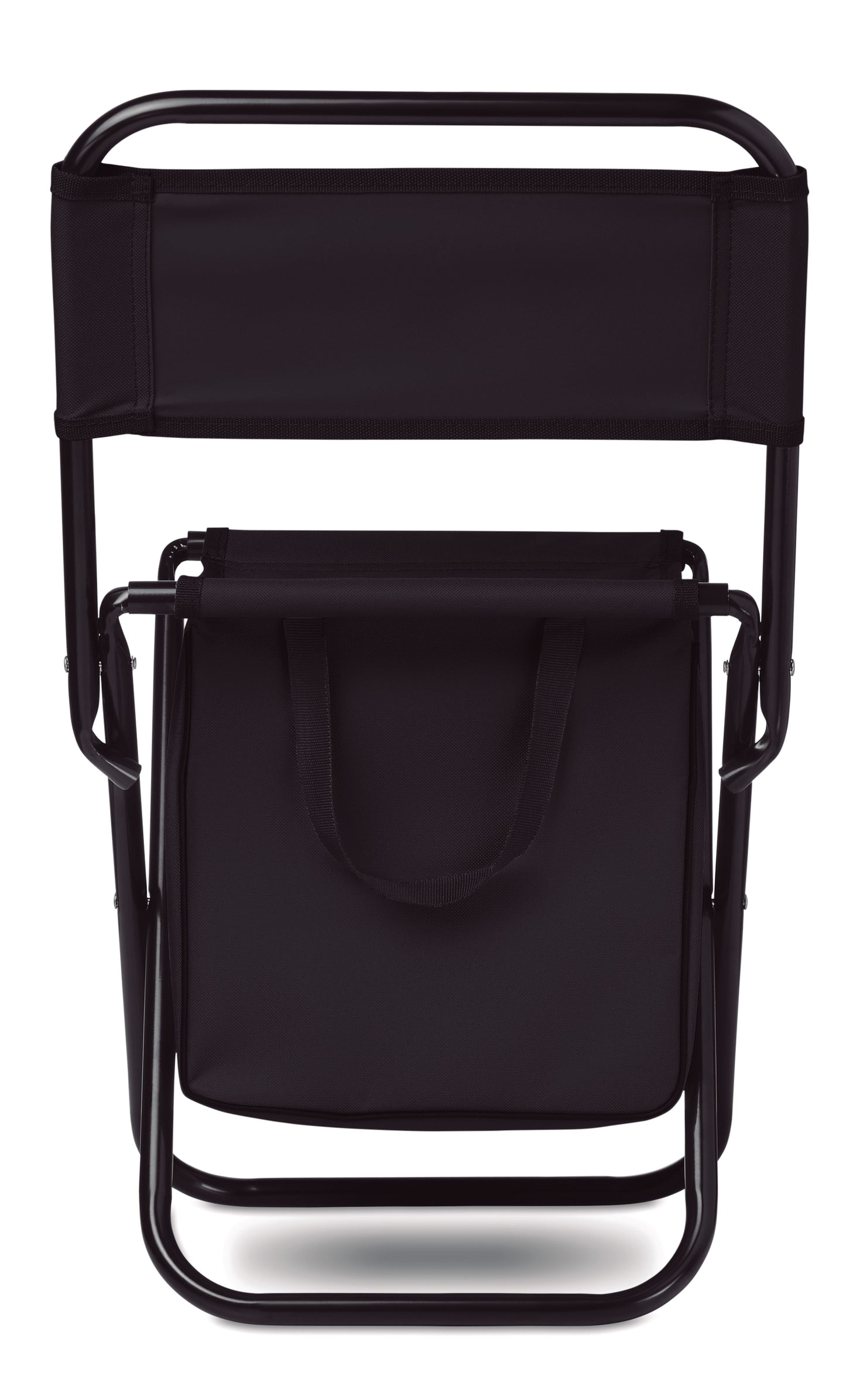Kleiner Klappstuhl. Integrierte Kühltasche unter dem Sitz. Mit Tragegriffen. Max. Tragkraft 90