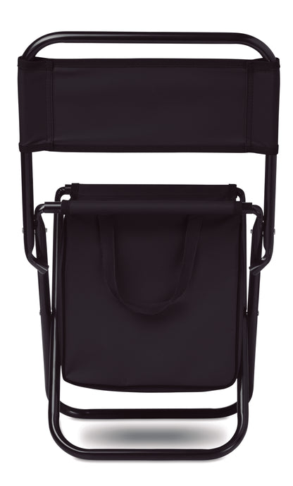 Kleiner Klappstuhl. Integrierte Kühltasche unter dem Sitz. Mit Tragegriffen. Max. Tragkraft 90